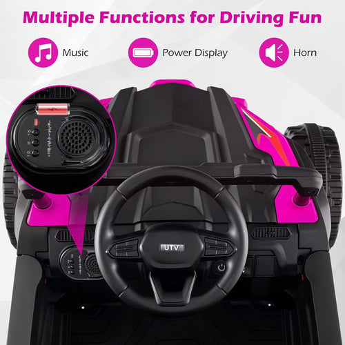 OLAKIDS 12V Ride on Car UTV, Electric Off-Road Truck with Remote Control, Lockable Doors, Safety Belt, Horn, Music, Lights, 4 Wheeler Toys for Kids Toddlers Aged 3+ Years