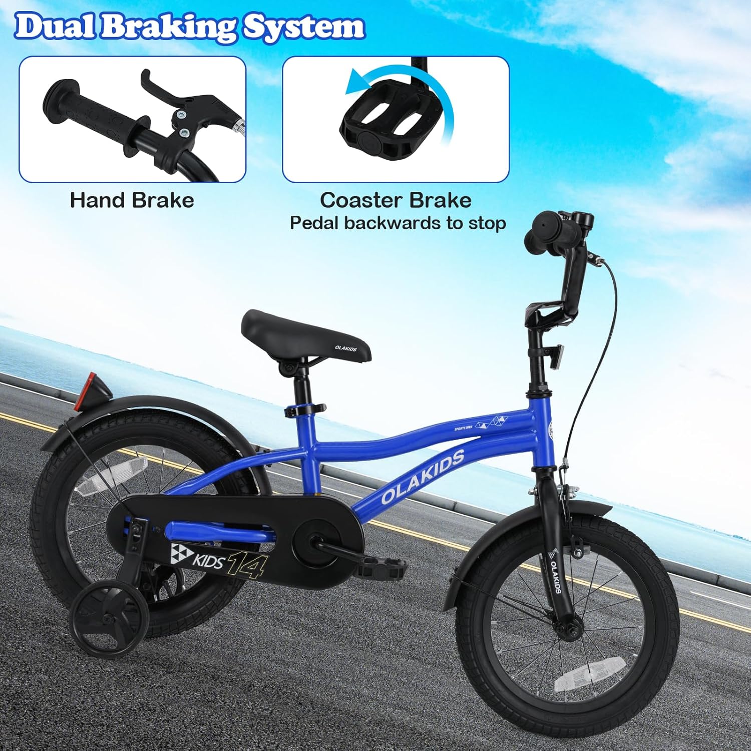 Olakids Kids Bike 12-18 Inch with Training Wheels, Dual Brakes, Adjustable Seat & Handlebar for Boys Girls