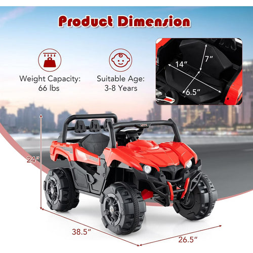 OLAKIDS 12V Ride on UTV, Battery Powered Off-Road Kids Electric Vehicles with Remote Control, Music, Horn, MP3, Lights, 3 Speeds, Soft Start, Ride on Truck for 3+ Boys Girls