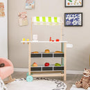 OLAKIDS Wooden Grocery Store Marketplace Toy, Supermarket Pretend Play, Extra Storage 6 Ice Creams Scales Bells Chalkboards, Fun Indoor Farmer's Market Stand Set Gift for Ages 3+