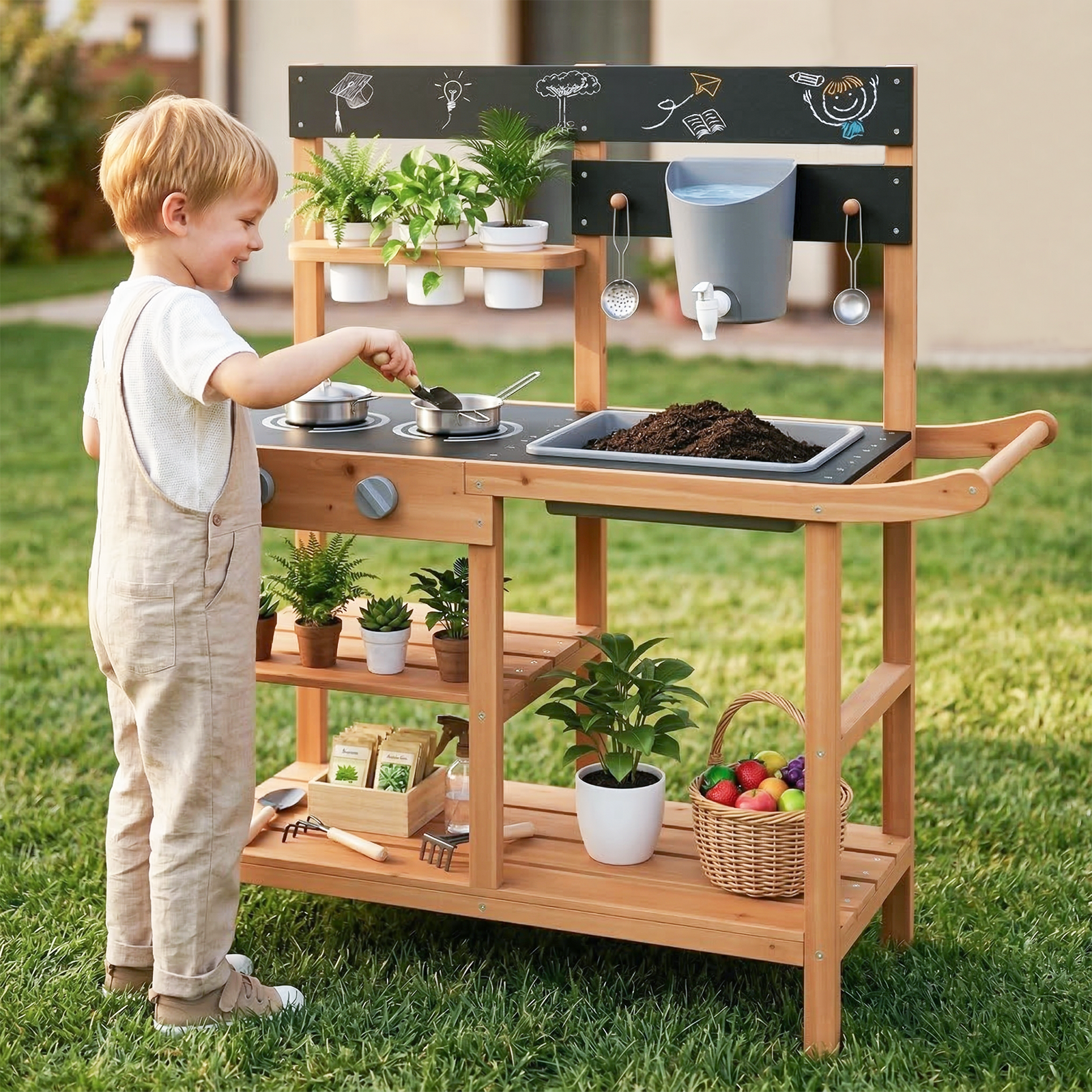 OLAKIDS Mud Kitchen for Kids Outdoor, Wooden Toddler Play Kitchen