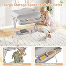 INFANS Baby Changing Table with Wheels, Portable Folding Diaper Station Nursery Organizer with Storage Basket, Hanging Rack, Adjustable Height, Safety Belt for Newborn Infant