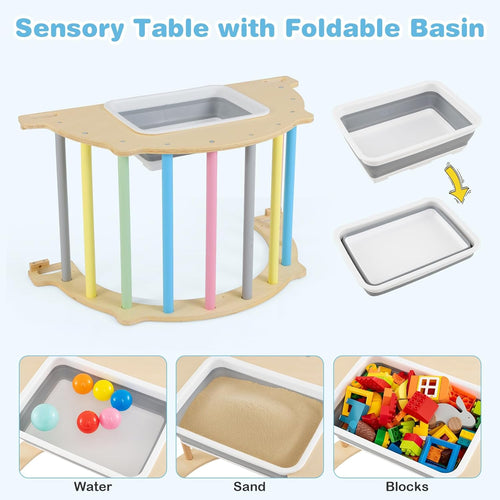 OLAKIDS Climbing Arch for Toddlers 5 in 1 Wooden Indoor Kids Climber Rocker Montessori Sensory Table