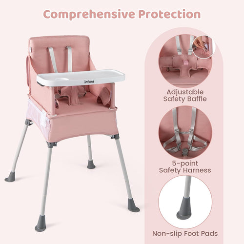INFANS Baby High Chair, Foldable Portable Highchair for Babies and Toddlers with Travel Bag Adjustable Tray, 5 Point Harness, Compact Space Saver Infant Feeding Chair (Grey)