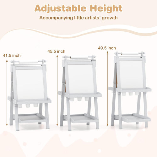 OLAKIDS Easel for Kids, 3 in 1 Adjustable Painting Art Board, Foldable Double-Sided Wooden Drawing Chalkboard Magnetic Whiteboard