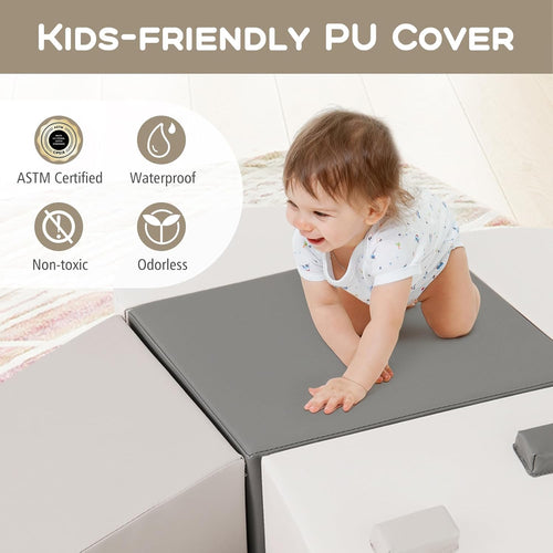 Olakids Climbing Toys for Toddlers, 6 Pieces Baby Foam Blocks Soft Play Set with PU Leather