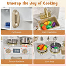 OLAKIDS Wooden Toddler Kitchen Playset with Lights, Coffee Maker, Ice Maker, Stove, Sink, Microwave and 2 Storage Bins