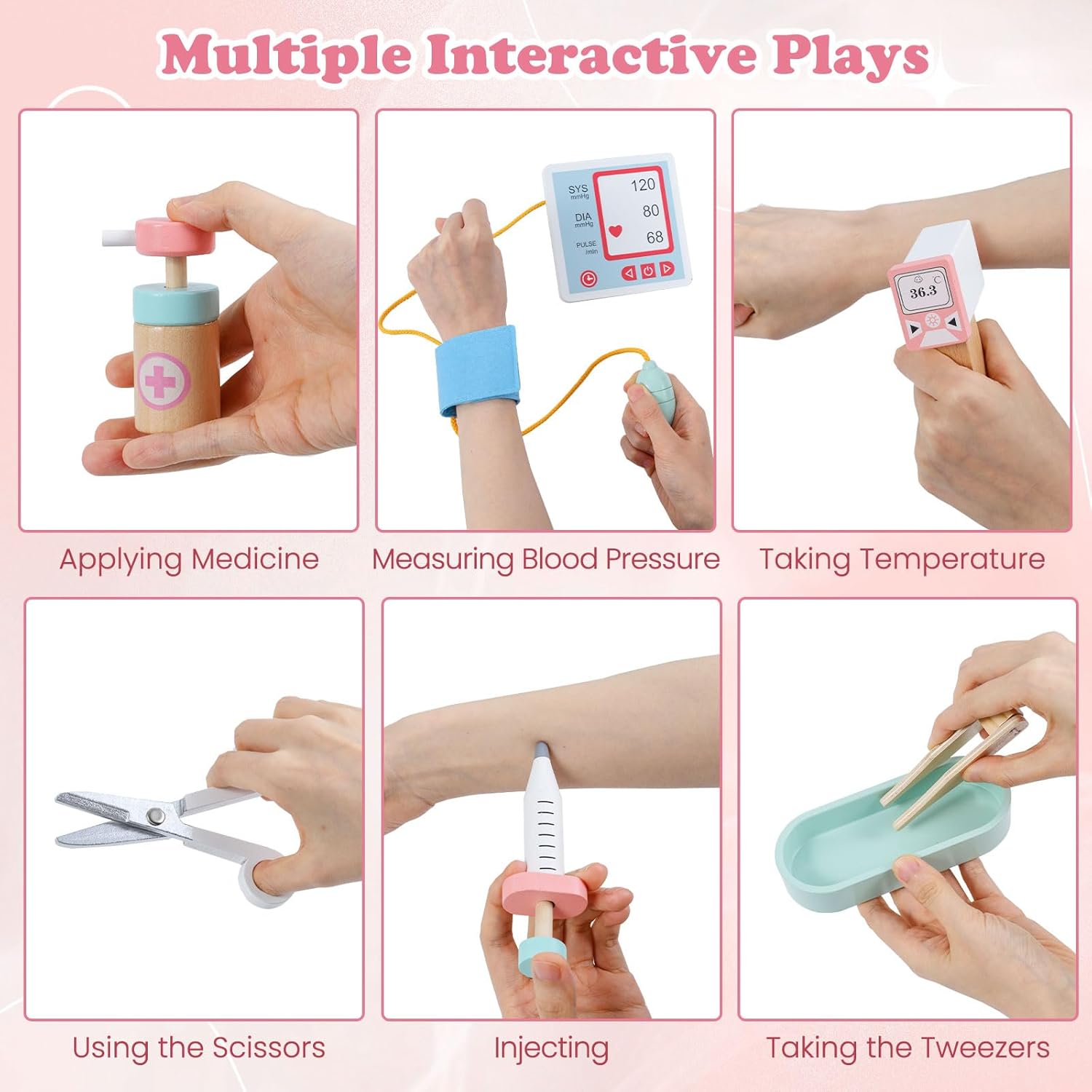 OLAKIDS Doctor Playset Wooden Pretend Medical Station Activity Center Toy Set for Toddler