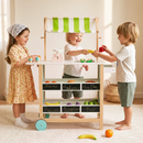 OLAKIDS Wooden Grocery Store Marketplace Toy, Supermarket Pretend Play, Extra Storage 6 Ice Creams Scales Bells Chalkboards, Fun Indoor Farmer's Market Stand Set Gift for Ages 3+