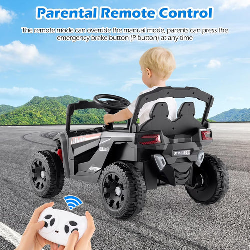 OLAKIDS 12V Ride on Car UTV, Electric Off-Road Truck with Remote Control, Lockable Doors, Safety Belt, Horn, Music, Lights, 4 Wheeler Toys for Kids Toddlers Aged 3+ Years