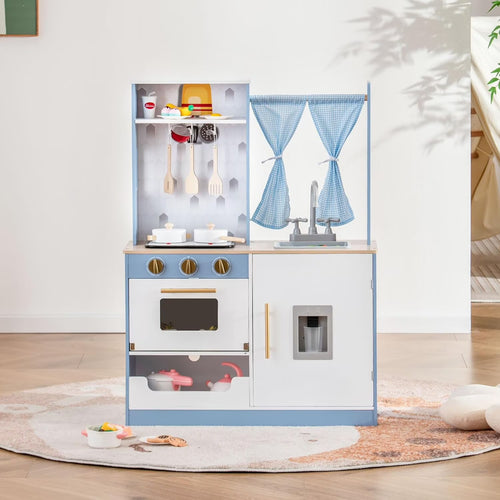 OLAKIDS Wooden Kids Kitchen Playset with Microwave, Pretend Cooking Toy Set