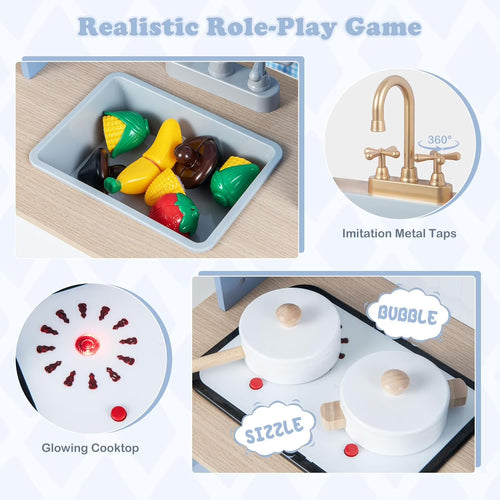 OLAKIDS Wooden Kids Kitchen Playset with Microwave, Pretend Cooking Toy Set