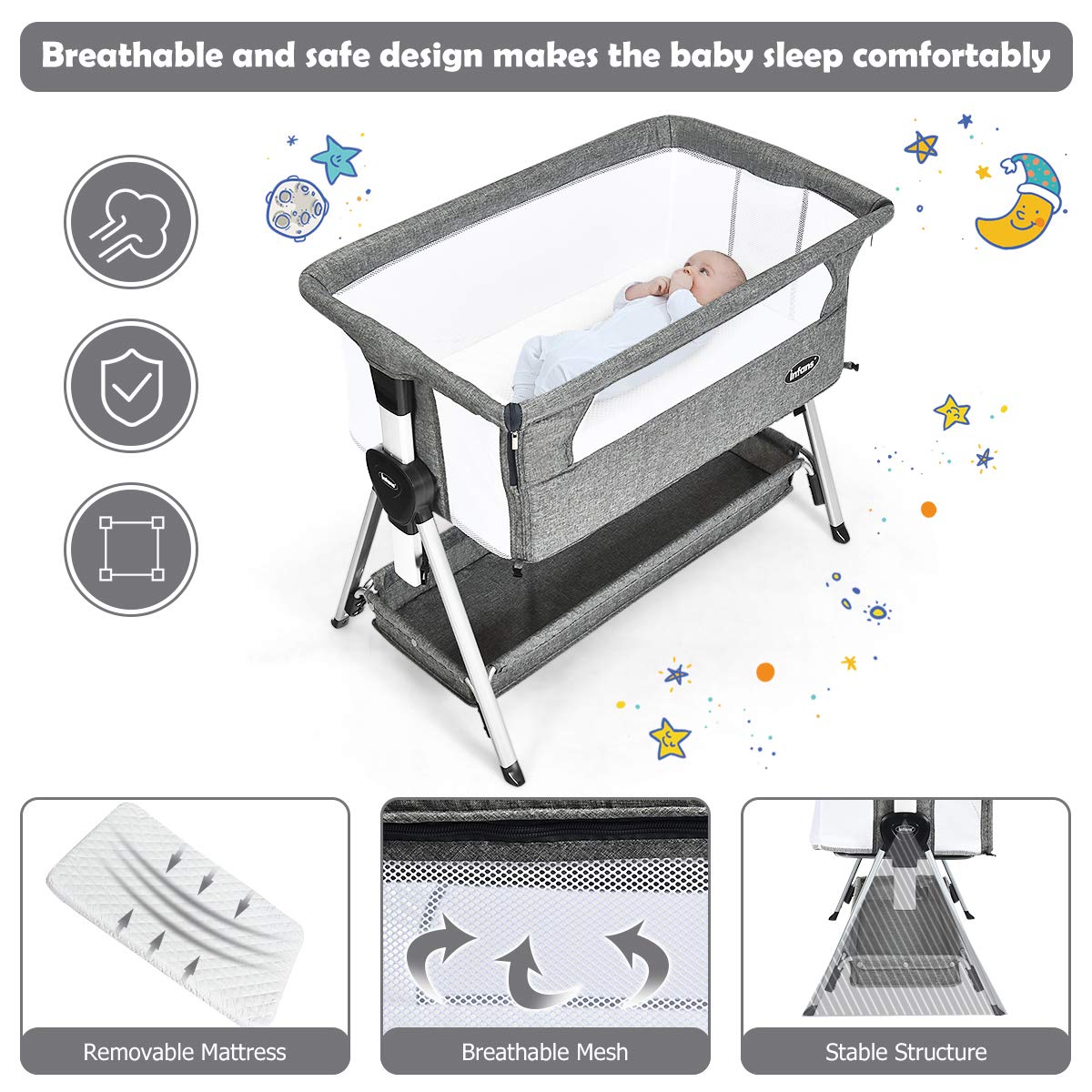 Baby Bassinet Bedside Sleeper with Spine Protecting Support INFANS