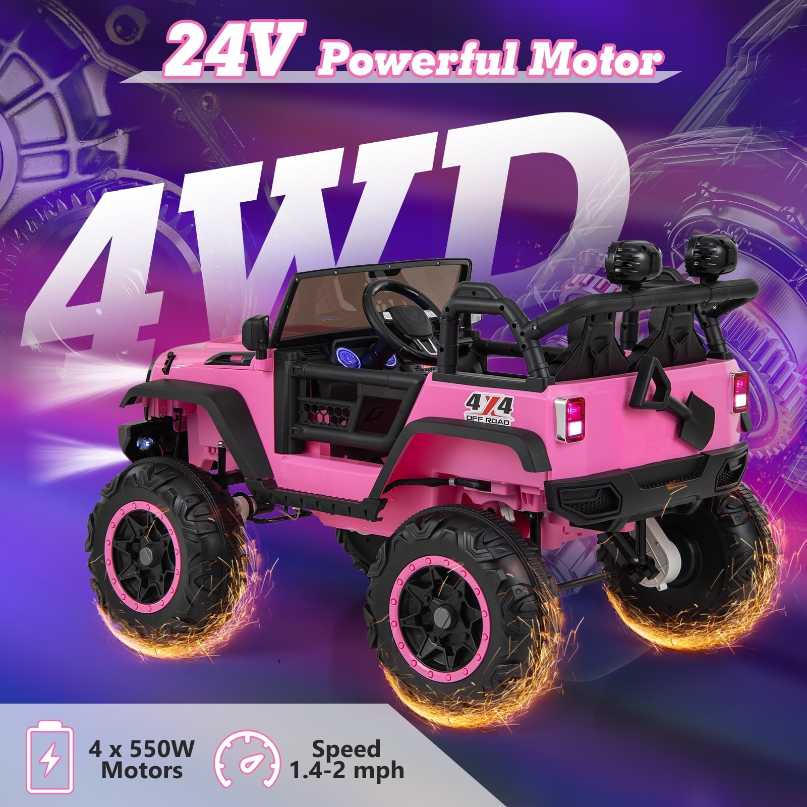 OLAKIDS 24V 2 Seater Ride on Truck 2WD/4WD Battery Powered for 3+ Boys and Girls