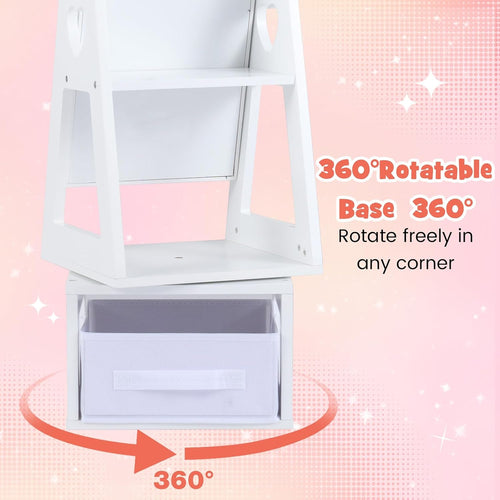 OLAKIDS Kids Jewelry Armoire Cabinet, 360° Swivel Lockable Standing Makeup Organizer
