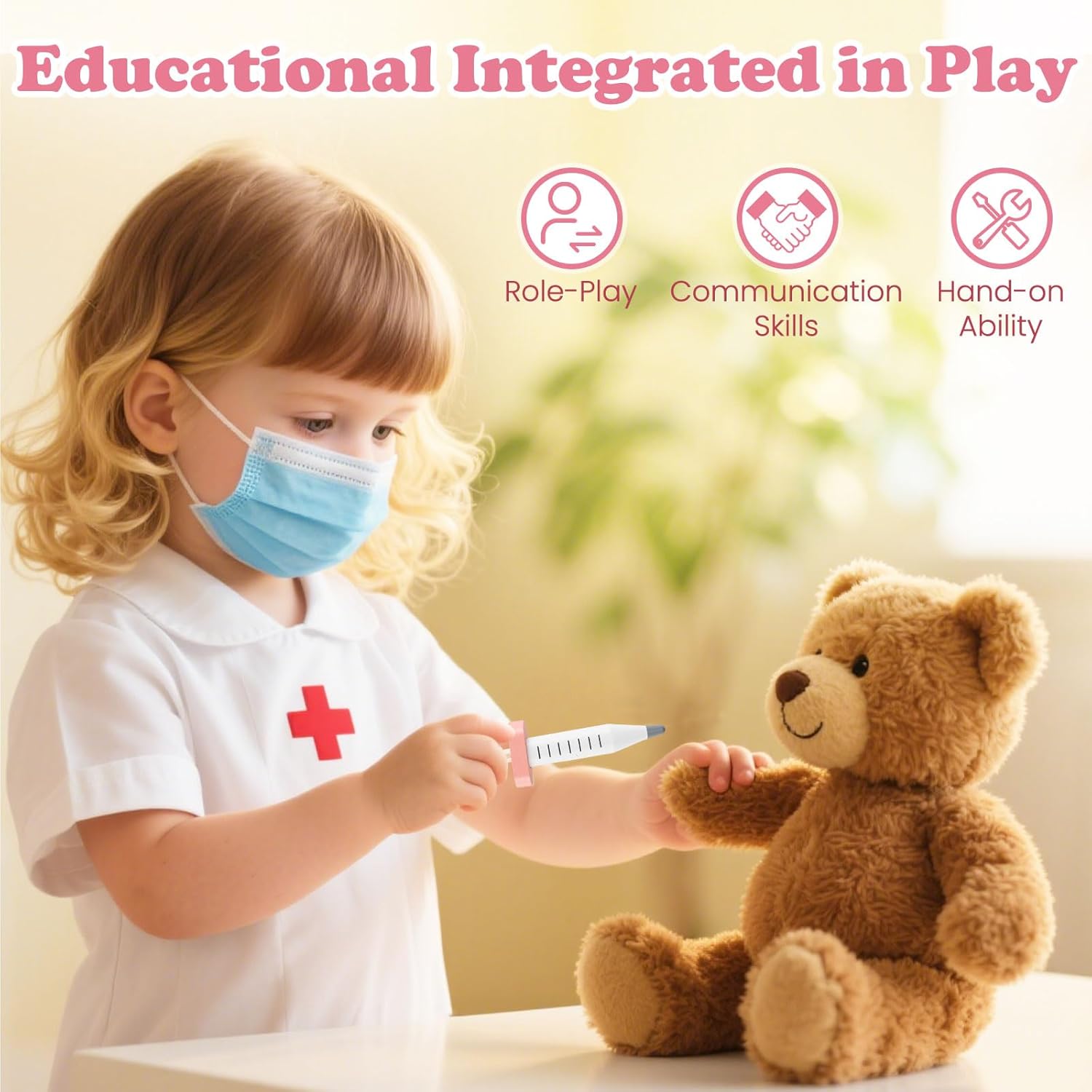 OLAKIDS Doctor Playset Wooden Pretend Medical Station Activity Center Toy Set for Toddler