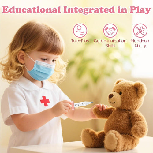 OLAKIDS Doctor Playset Wooden Pretend Medical Station Activity Center Toy Set for Toddler