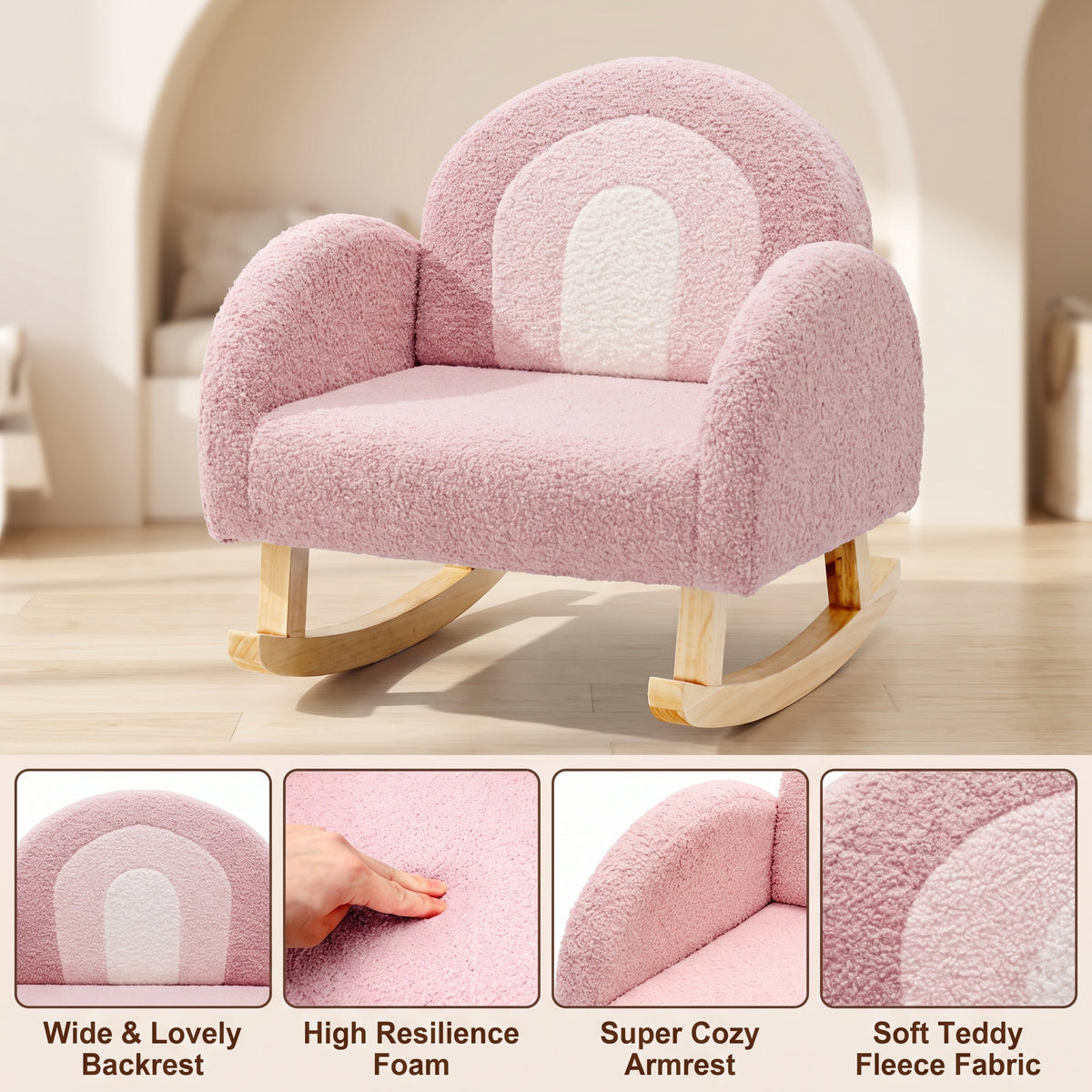 OLAKIDS Kids Sofa, Toddler Rocking Chair with Solid Wooden Frame, Anti-Tipping Design, Plush Fabric, Children Armchair