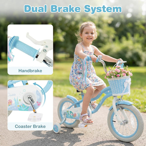 Olakids Kids Bike, 12 14 16 18 20 Inch Mermaid Theme Girls Bicycle with Training Wheels