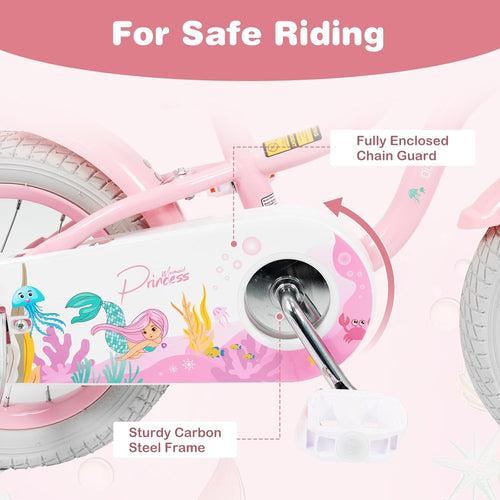 Olakids Kids Bike, 12 14 16 18 20 Inch Mermaid Theme Girls Bicycle with Training Wheels