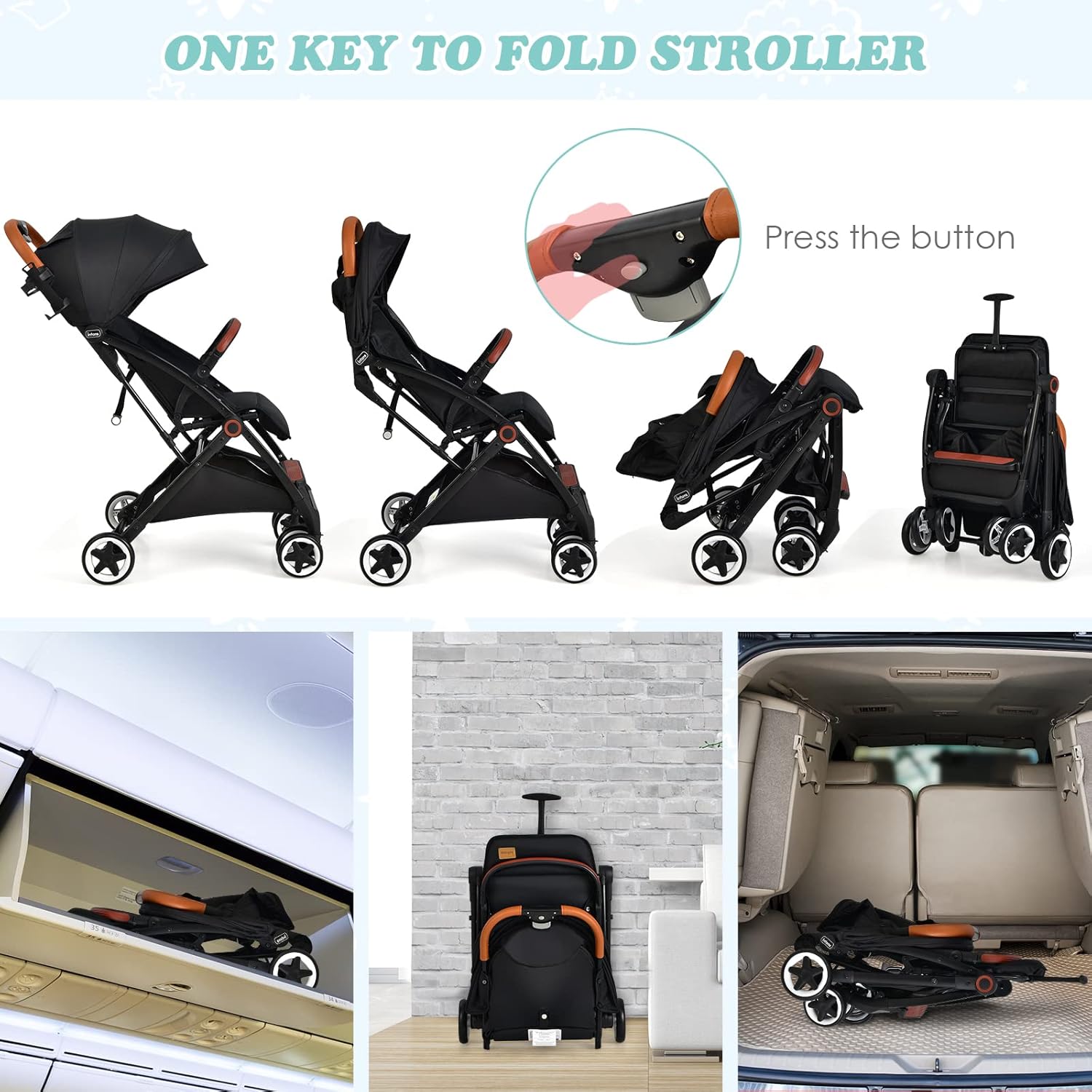 INFANS Lightweight Baby Stroller, Compact Infant with One-Hand Fold, Travel Stroller for Airplane