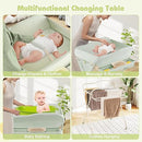 INFANS Baby Changing Table with Wheels, Portable Folding Diaper Station Nursery Organizer with Storage Basket, Hanging Rack, Adjustable Height, Safety Belt for Newborn Infant