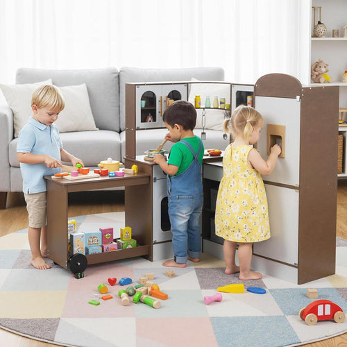 OLAKIDS Corner Kids Kitchen, Wooden Pretend Playset for Boys Girls Aged 3+