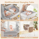 INFANS Baby Changing Table with Wheels, Portable Folding Diaper Station Nursery Organizer with Storage Basket, Hanging Rack, Adjustable Height, Safety Belt for Newborn Infant