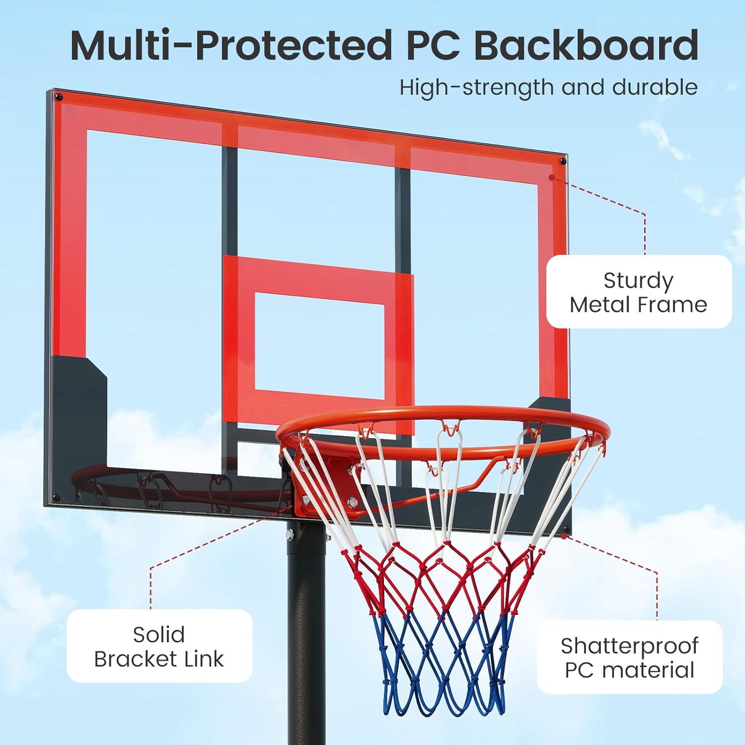 OLAKIDS Basketball Hoop Outdoor, Portable 3.3-7 FT Height Adjustable Goal System