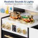 OLAKIDS Kids Kitchen Playset, Wooden Pretend Play Kitchen with Realistic Light Sound 14 Accessories, Toddler Cooking Toy for Boys Girls Aged 3+