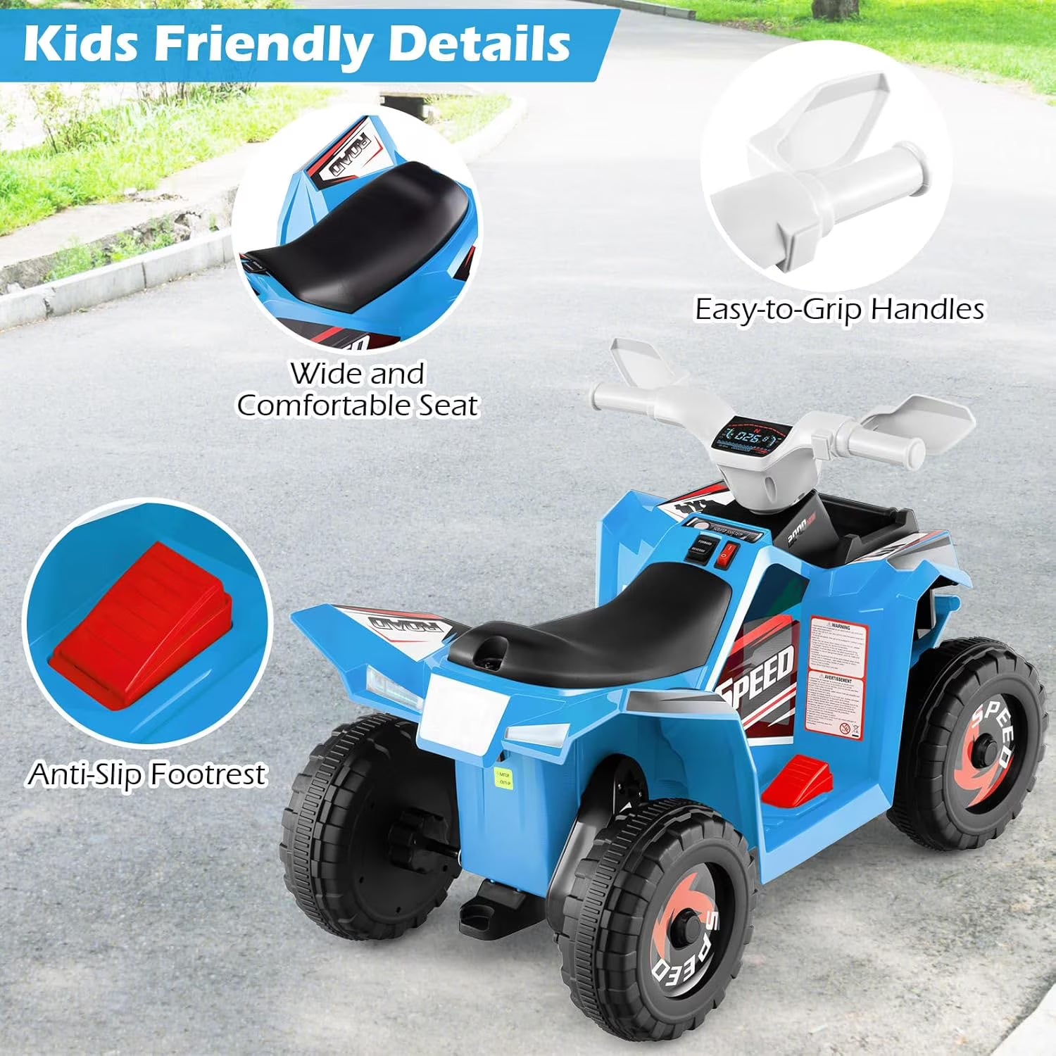 OLAKIDS 6V Kids ATV with Removable Trailer, Forward Backward Function, Widened & Wear-Resistant Wheels, Ride On Toy for Toddlers