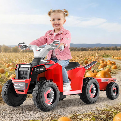 OLAKIDS 6V Kids ATV with Removable Trailer, Forward Backward Function, Widened & Wear-Resistant Wheels, Ride On Toy for Toddlers