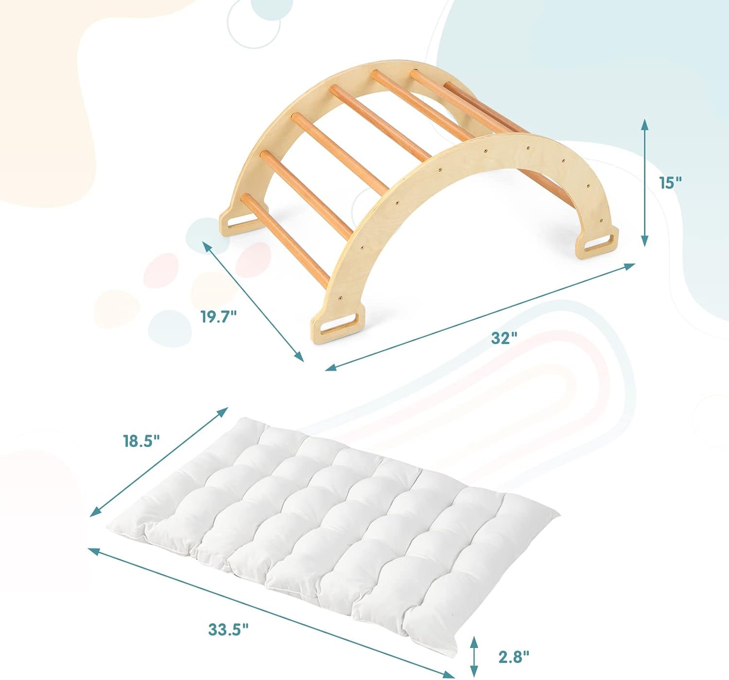OLAKIDS Wooden Arch Climber Rocker with Soft Cushion, 4 in 1 Montessori Climbing Ladder Toys for Toddlers