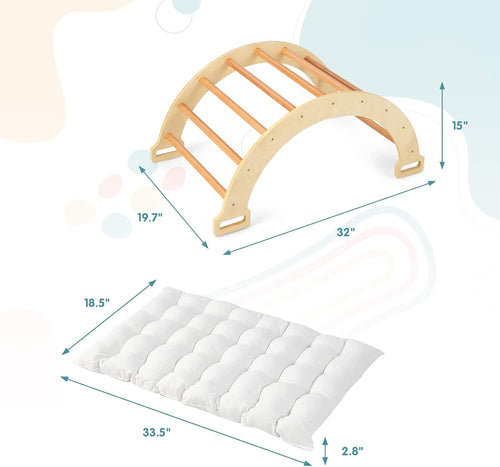 OLAKIDS Wooden Arch Climber Rocker with Soft Cushion, 4 in 1 Montessori Climbing Ladder Toys for Toddlers
