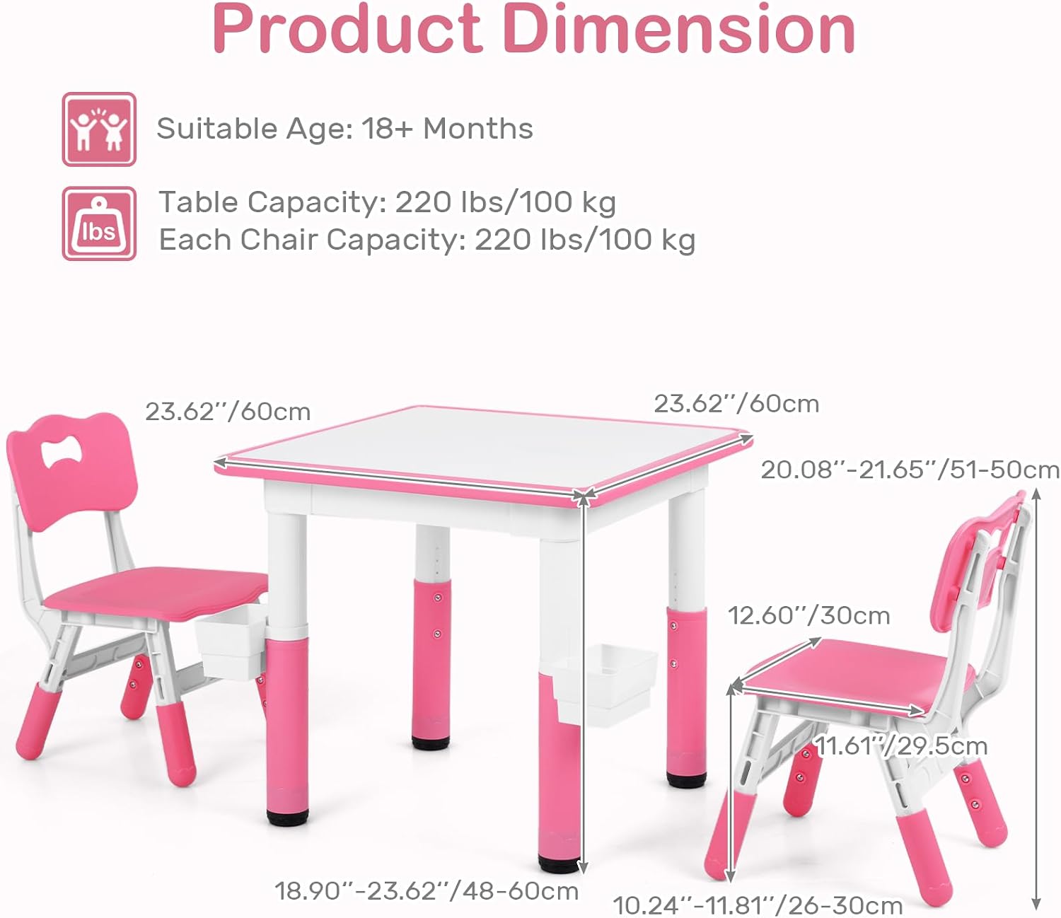 Olakids Kids Table and 2 Chair Set Children Furniture for Arts Crafts Learning Drawing