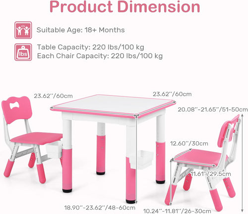 Olakids Kids Table and 2 Chair Set Children Furniture for Arts Crafts Learning Drawing