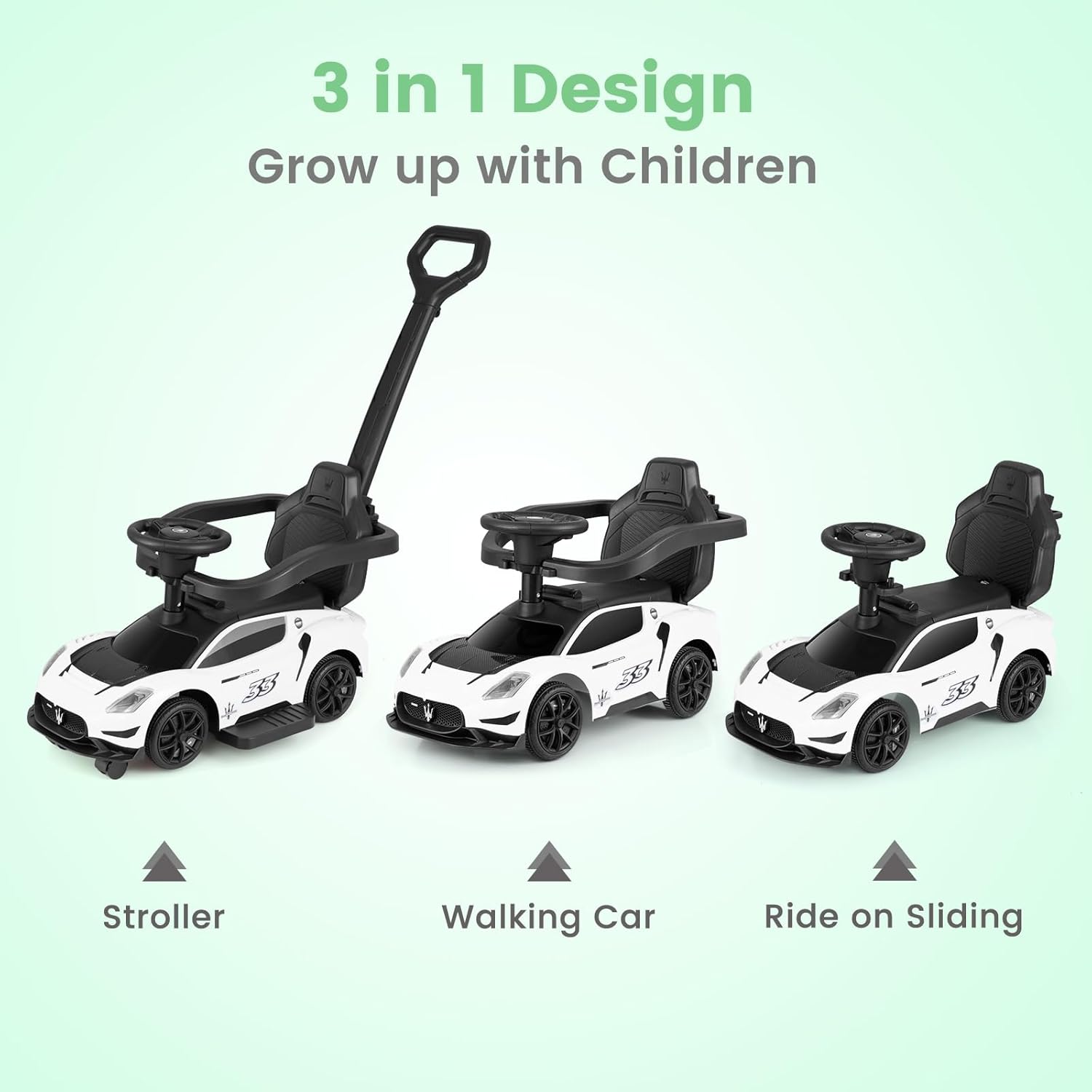 OLAKIDS Push Car for Toddlers, Licensed Maserati 3 in 1 Baby Ride on Sliding with Parent Control Handle