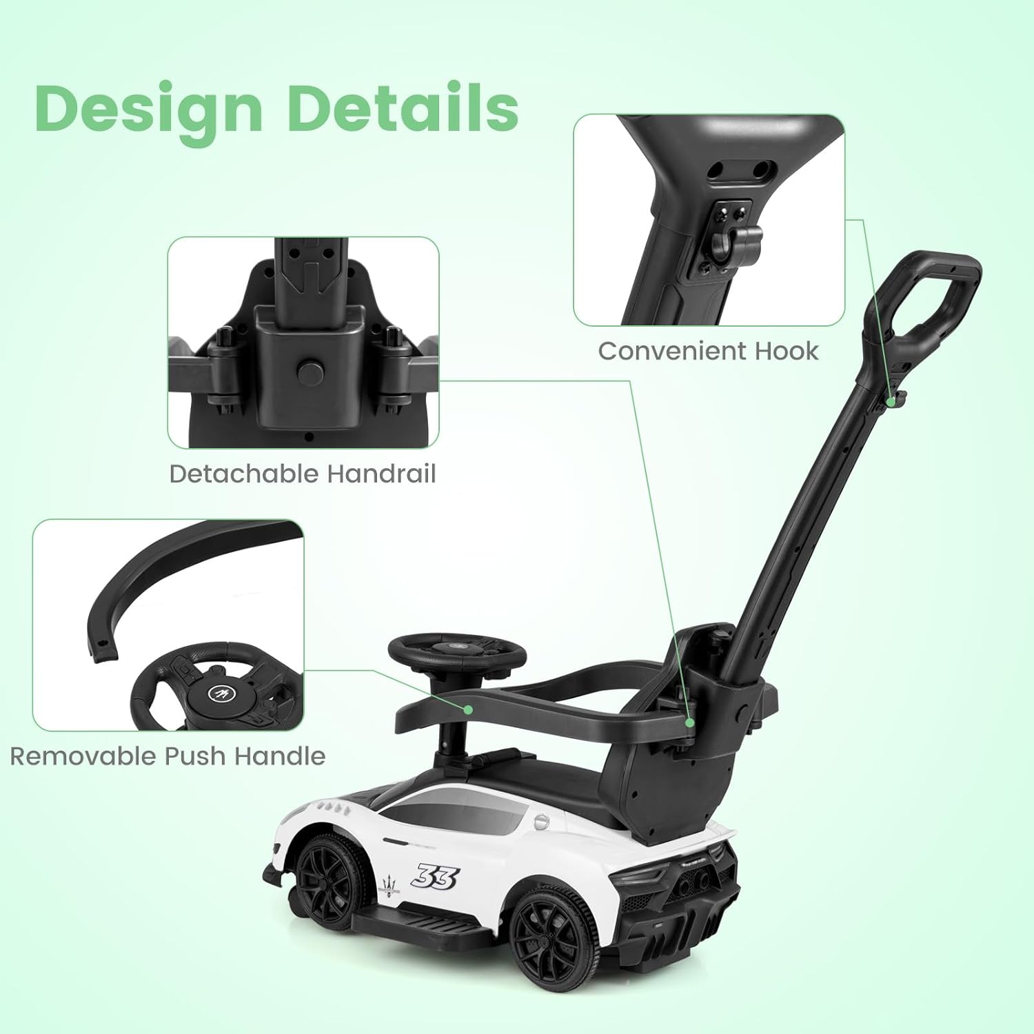 OLAKIDS Push Car for Toddlers, Licensed Maserati 3 in 1 Baby Ride on Sliding with Parent Control Handle