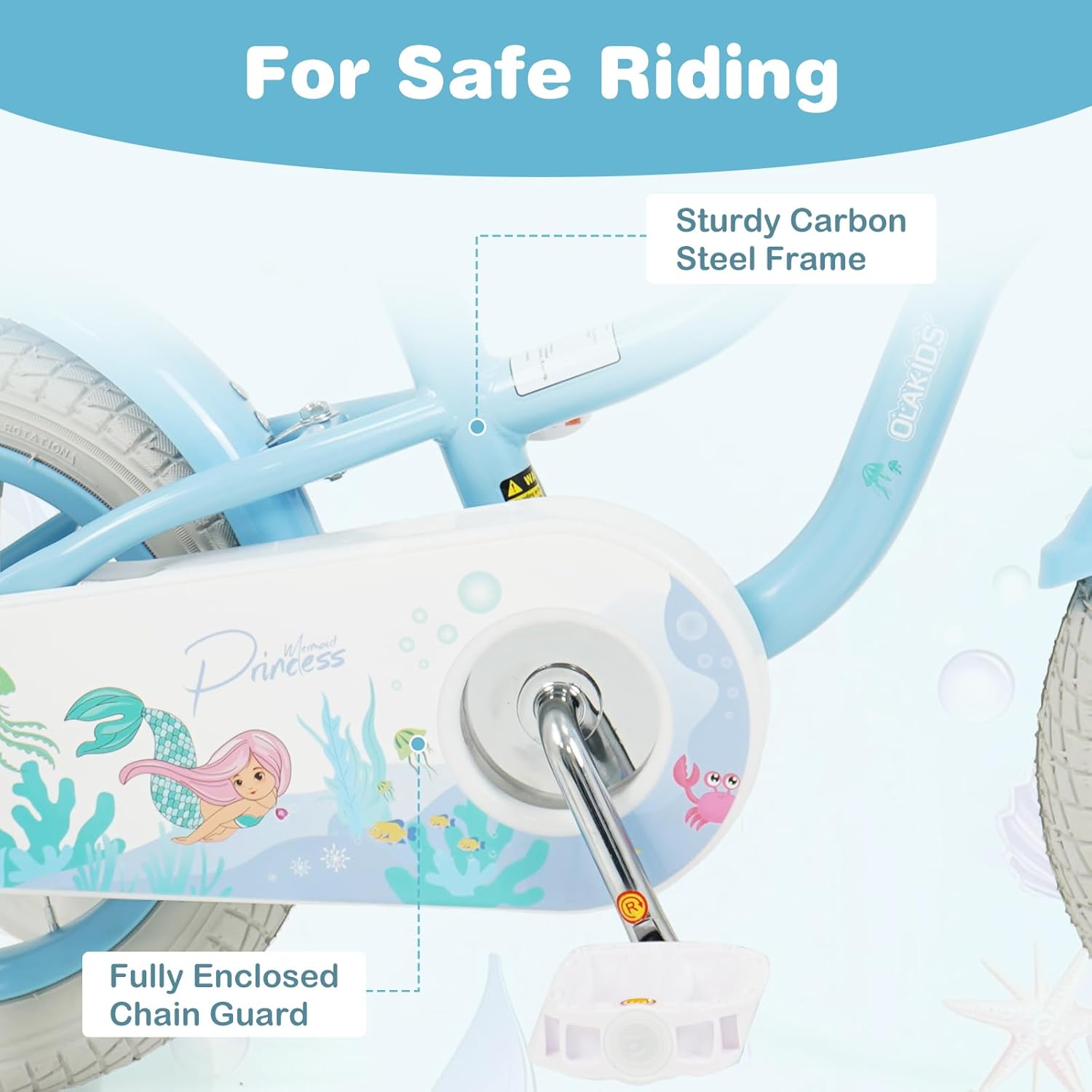 Olakids Kids Bike, 12 14 16 18 20 Inch Mermaid Theme Girls Bicycle with Training Wheels
