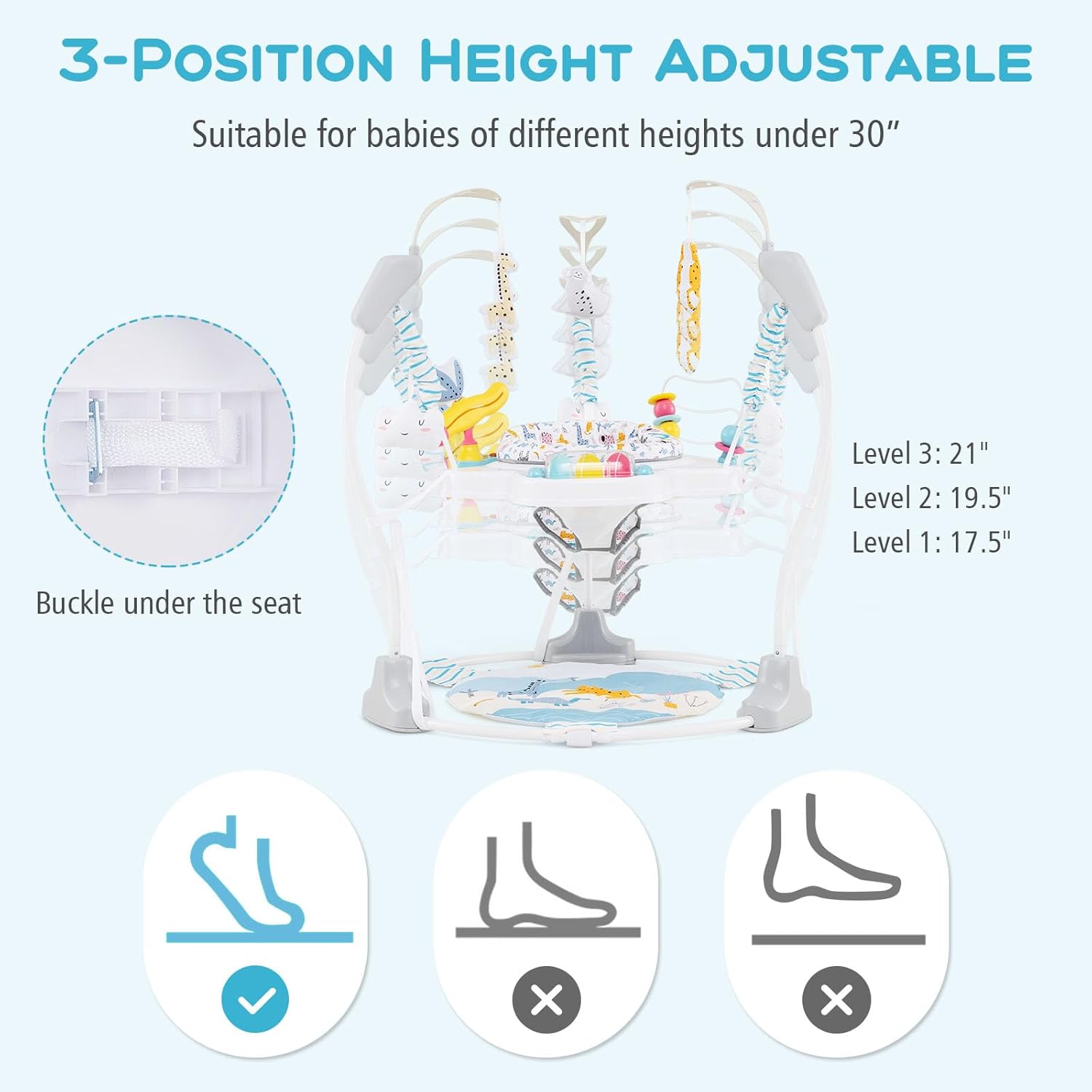 INFANS 3-in-1 Baby Activity Center, Jumper & Bouncer, Music, Lights, 360° Rotating Seat, 3 Adjustable Heights, Learning Toys for 6-12 Months