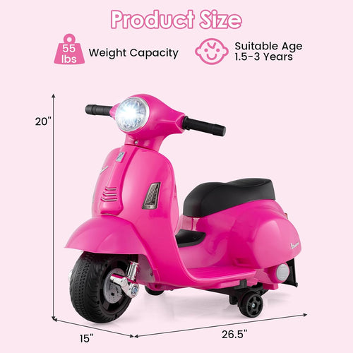 Licensed Vespa Scooter Kids Motorcycle by OLAKIDS, 6V Ride on Electric Motorcycle with Training Wheels