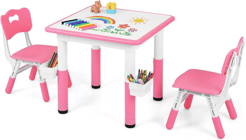 Olakids Kids Table and 2 Chair Set Children Furniture for Arts Crafts Learning Drawing