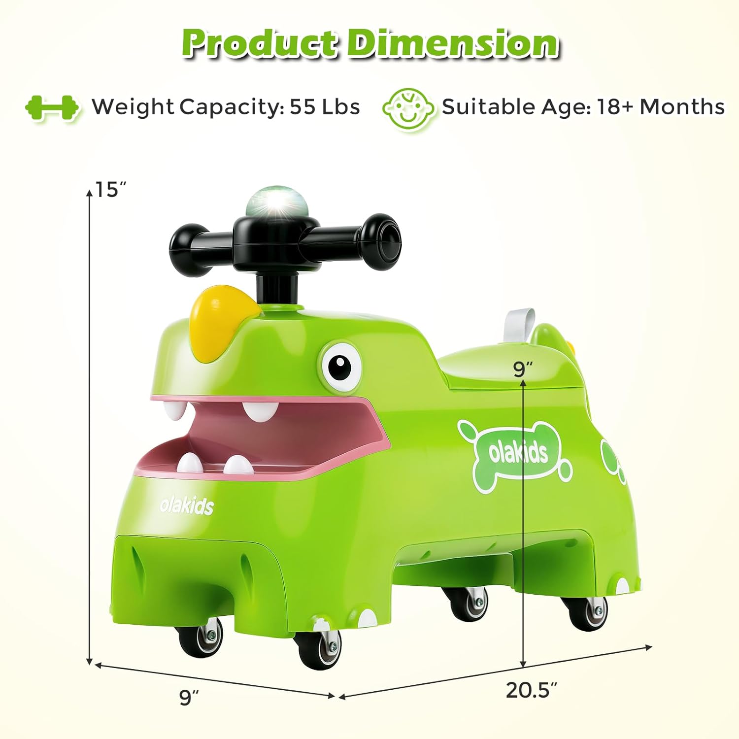 OLAKIDS Ride on Push Car, Kids Foot-to-Floor Sliding Car with Universal Wheels Boys Girls Aged 3+ Years