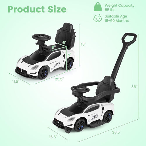 OLAKIDS Push Car for Toddlers, Licensed Maserati 3 in 1 Baby Ride on Sliding with Parent Control Handle