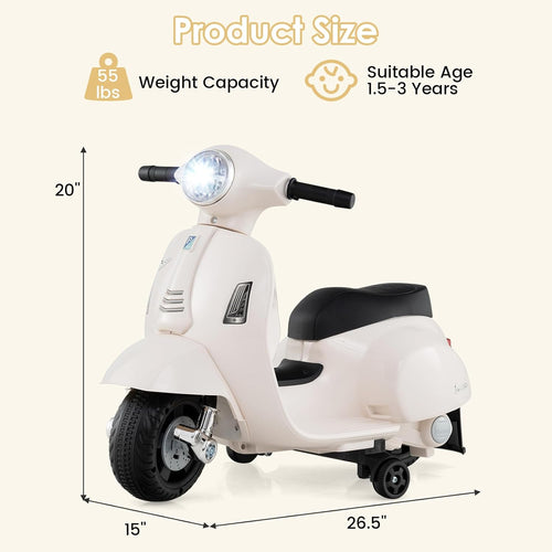 Licensed Vespa Scooter Kids Motorcycle by OLAKIDS, 6V Ride on Electric Motorcycle with Training Wheels