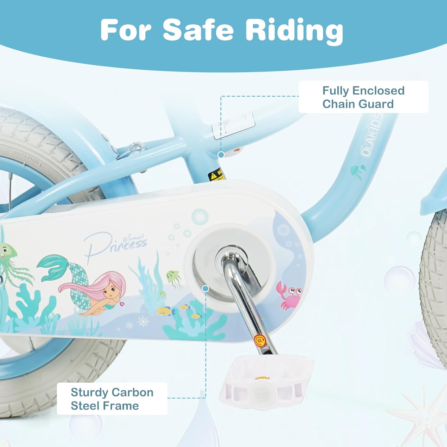 Olakids Kids Bike, 12 14 16 18 20 Inch Mermaid Theme Girls Bicycle with Training Wheels