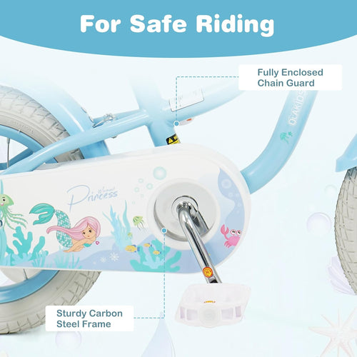 Olakids Kids Bike, 12 14 16 18 20 Inch Mermaid Theme Girls Bicycle with Training Wheels