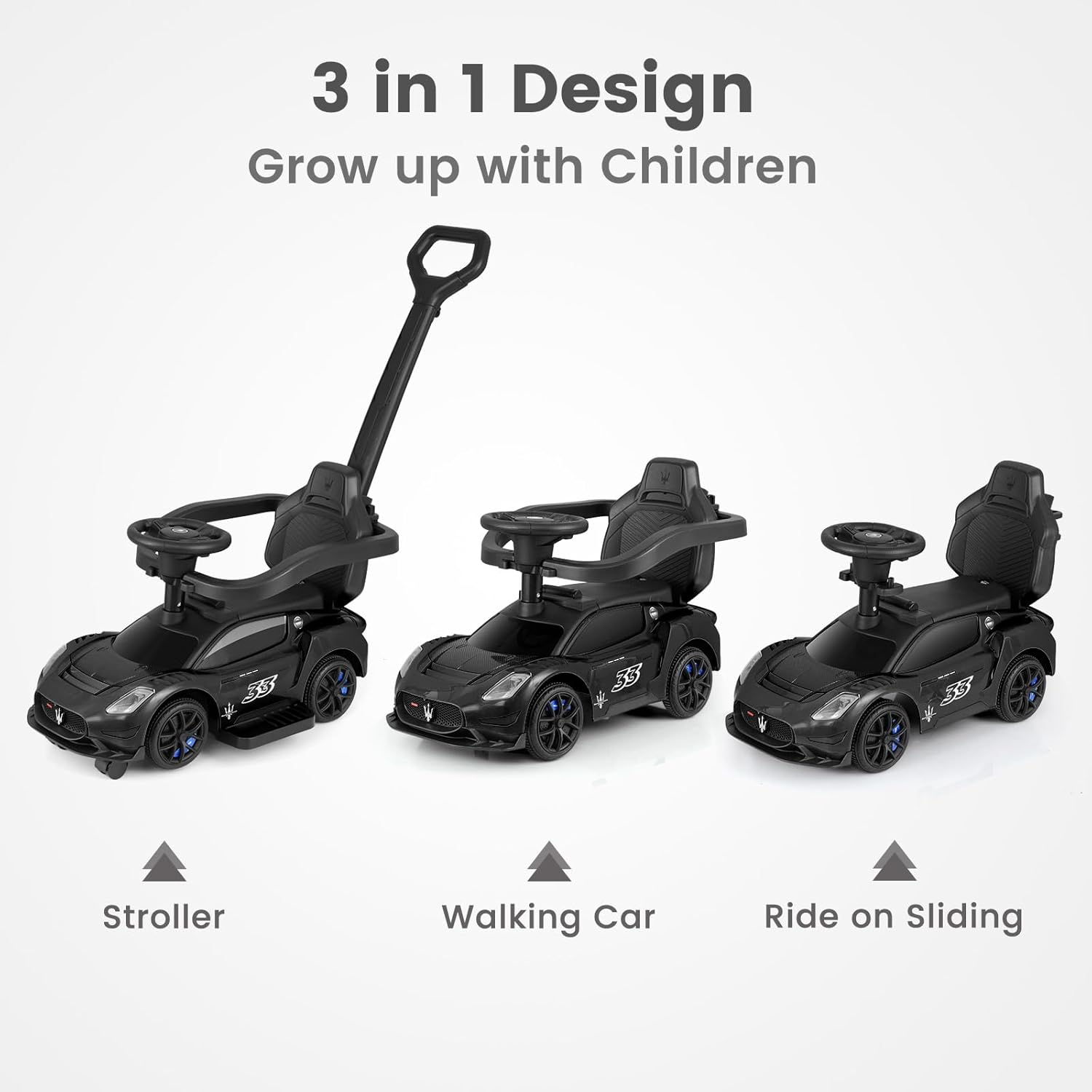 OLAKIDS Push Car for Toddlers, Licensed Maserati 3 in 1 Baby Ride on Sliding with Parent Control Handle
