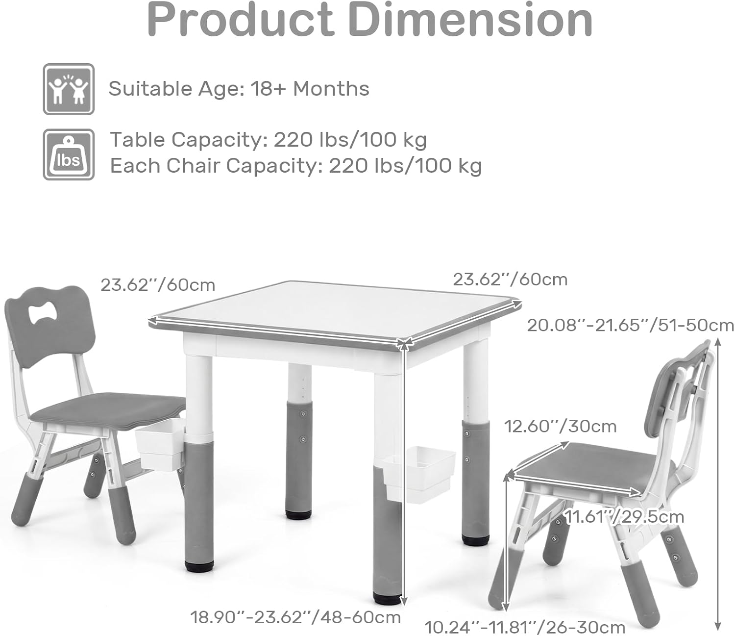 Olakids Kids Table and 2 Chair Set Children Furniture for Arts Crafts Learning Drawing