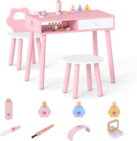 OLAKIDS Wooden Pretend Nail Salon Playset with Table, Stool & 8 Accessories